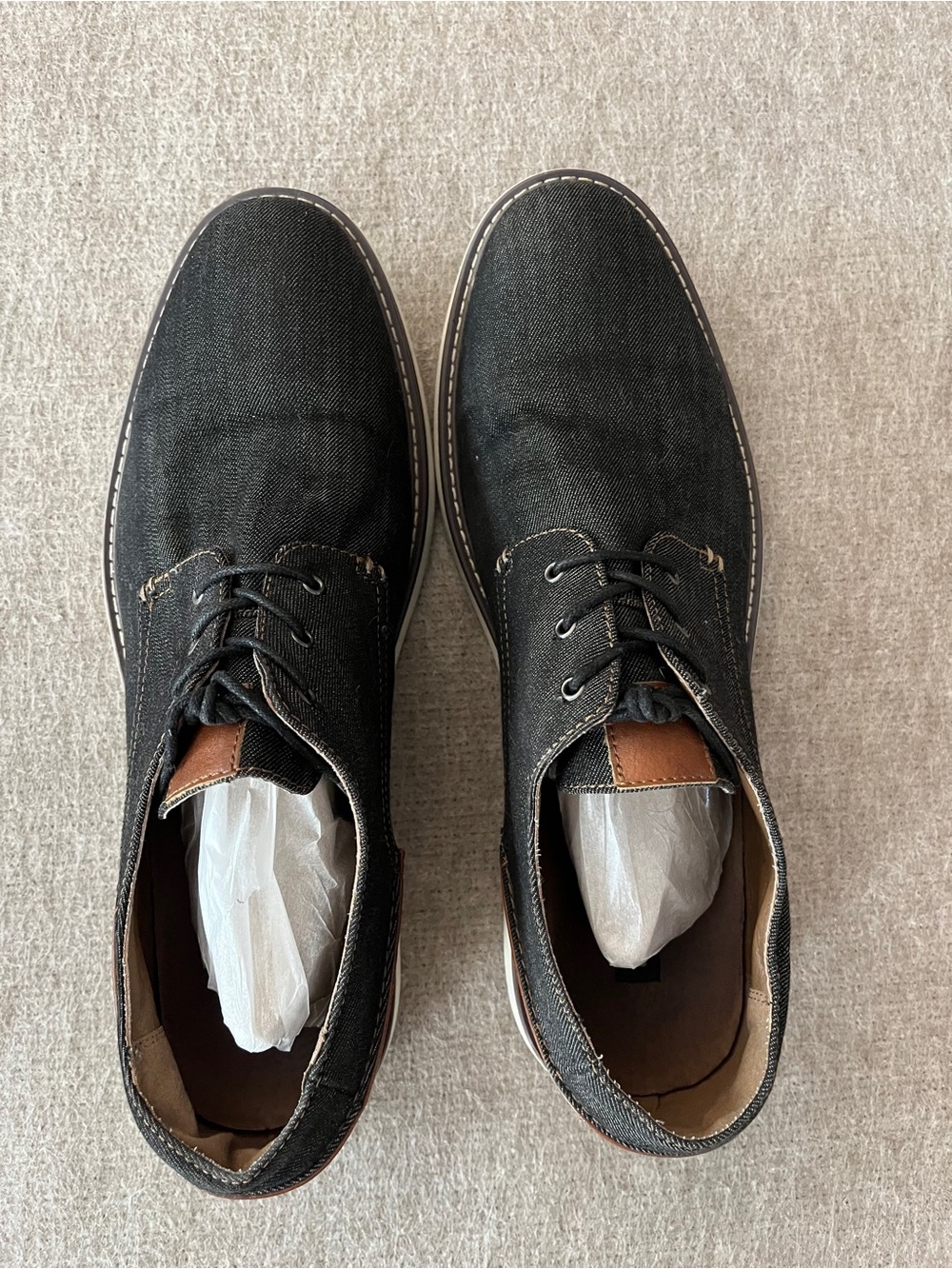 Madden Dynamo Men’s Black Denim Oxford Shoes Brown Trim Size 13